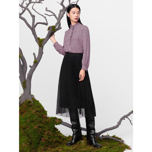 JUZUI JZ JUZI shopping mall same style lace national style copper pattern chiffon shirt for women 2023 winter JWDD60101 flower purple red 2XL