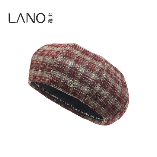 Lannuo red plaid beret women's 2025 autumn new style small face suitable for round face hat pumpkin hat dark red M (56-58cm)