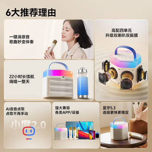 Philips (PHILIPS) TAS2519 home karaoke audio microphone integrated home ktv set microphone karaoke all-in-one singing artifact for boys and girls birthday gift national subsidy