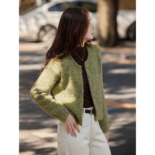 Awakening paradise, lazy variegated brushed winter fashion short knitted sweater cardigan for small people, dark green, one size fits all