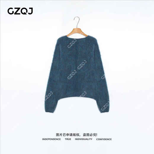 GZQJ Lazy Life Sheep Wool Brushed Round Neck Autumn and Winter Women's Sweater Women's 2025 New Winter 6450 Blue M 38 Recommended 120-140 Jin Jin equals 0.5 kg