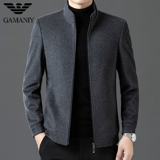 AX Armani business work woolen woolen coat men's stand-up collar thickened middle-aged casual zipper jacket autumn and winter navy blue M 170