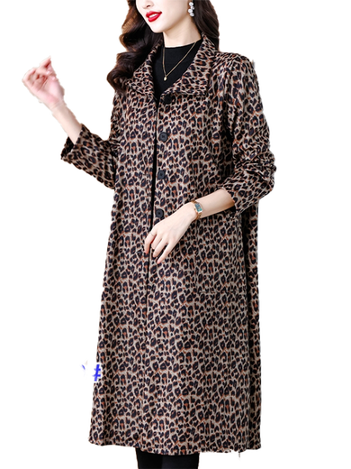 Homesee International Light Luxury High-end Windbreaker 2025 New Medium and Long Leopard Print Windbreaker Jacket Women's Long Sleeve Fashionable Leopard Print M