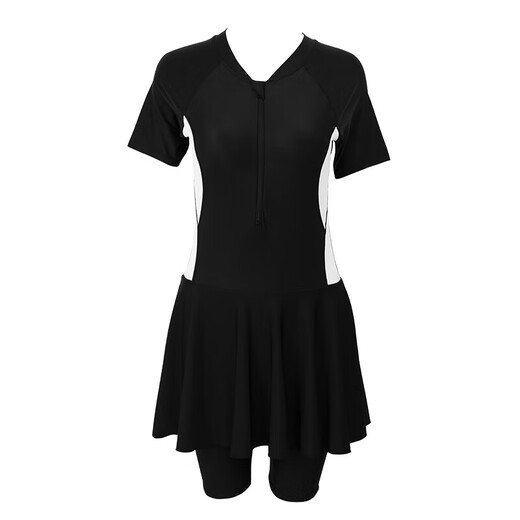 Gu Jianmu swimsuit women's 2023 new swimsuit women's conservative large size fat mm slightly fat girl hot spring one-piece swimsuit black gray swimming cap + nose clip earplugs M