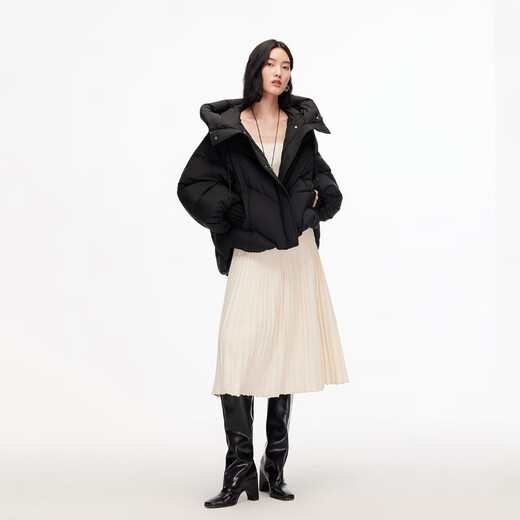 VEROMODA down jacket women's season new 90 white duck down loose hooded bread jacket 325423030 black S