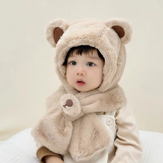 Baby hats for men and women in autumn and winter baby scarves children's hats and neck scarves all in one baby hats to keep warm in autumn and winter children's scarf all in one hat - white - 1 piece (opp bag)