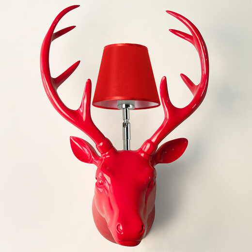 Shusheng European wall lamp indoor foyer Nordic retro industrial style deer antler lamp personalized creative living room aisle American antique deer head decoration B3036-red