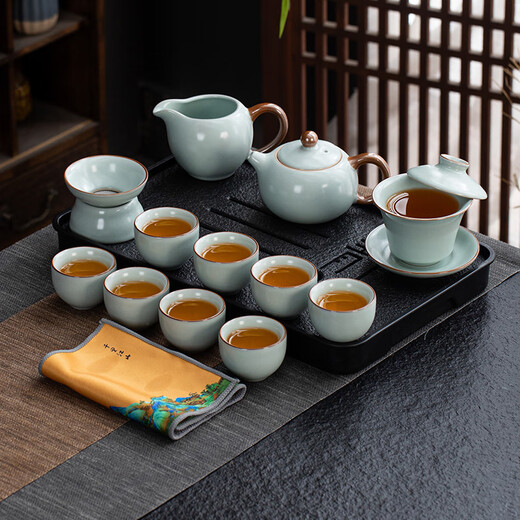 Lu Yan丨Beijing Hongyun Real Bare Price Complete Kung Fu Tea Set with Tea Tray Tianqing Ru Kiln Xishi Pot 16 Pieces
