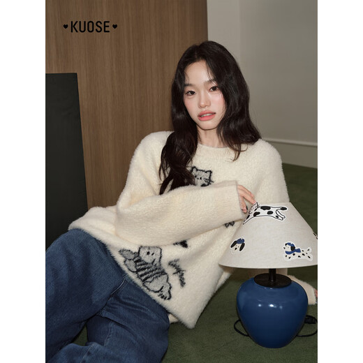 Wide apricot temperament soft and waxy pullover women's 2025 autumn and winter new loose slimming sweater top apricot S