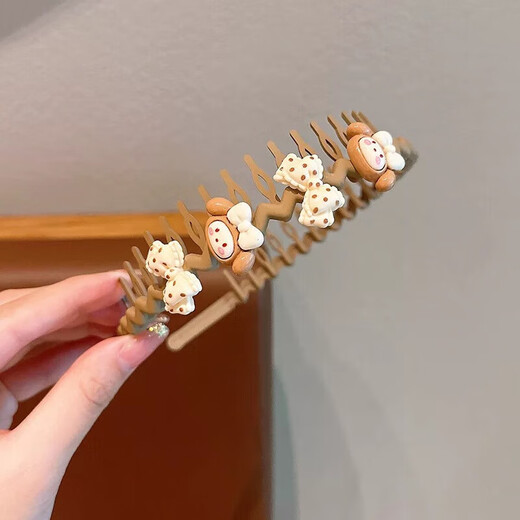 Children's cute cartoon hairbands for girls with broken hair, cartoon headbands for girls and babies with toothed anti-slip hair accessories TS040-02 Brown bow with cinnamon dog