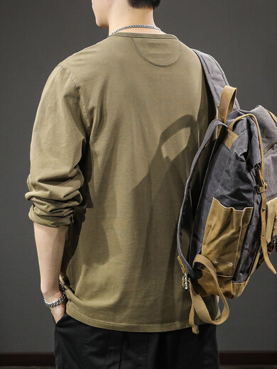 Henry collar new casual sweatshirt men's loose thin spring and autumn trendy brand long-sleeved t-shirt bottoming shirt DHGJ mocha brown L