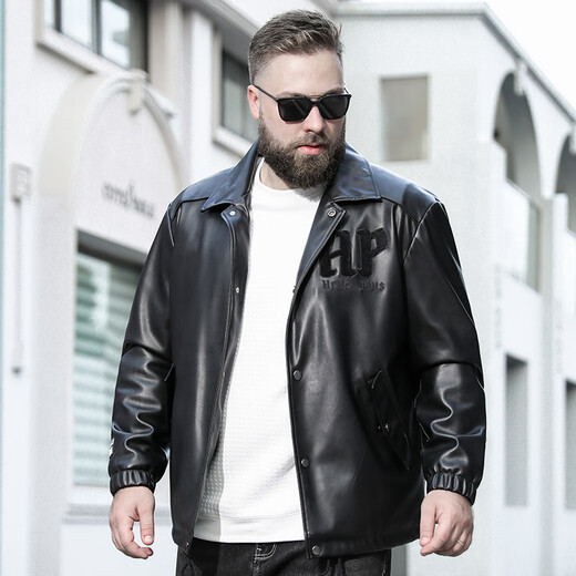 Jiujiu Wang Jiu Mu Wang Large Size Men's Artificial Leather Jacket Business Casual Fat Fat Motorcycle Style Lapel Jacket Thick Black 3XL