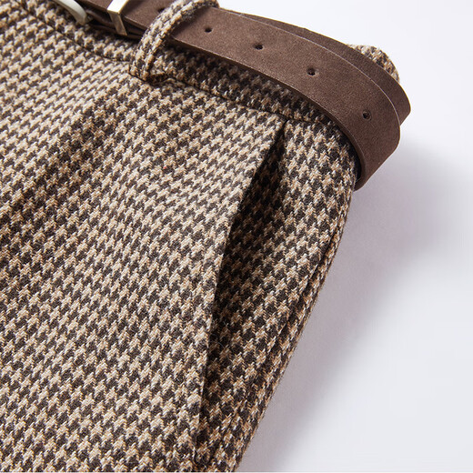 Xiangying coffee color a-line woolen shorts for women 2025 winter new style with wool retro high-waisted houndstooth wide-leg pants coffee color S 155/80A/85-95Jin Jin equals 0.5 kg