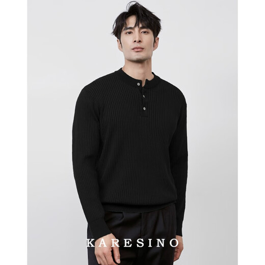 KARESINO autumn and winter high-end business Henry collar sweater slim casual all-match round neck sweater men's base shirt vegetable green M