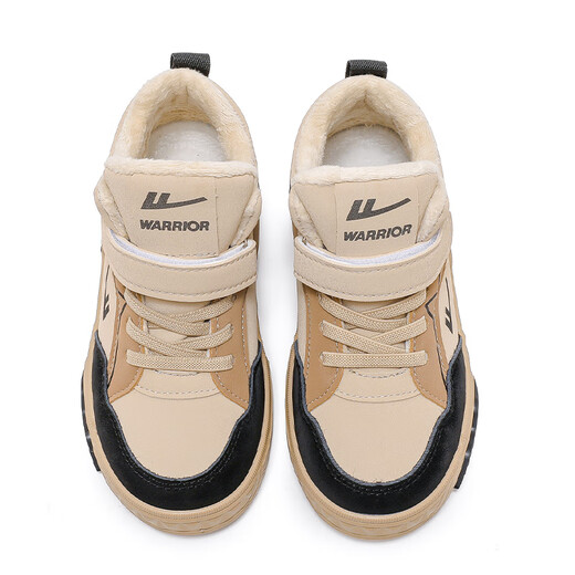 Pull-back children's shoes, children's cotton shoes, winter new velvet warm boys' sports shoes, high-top sneakers TH1826, beige black 34