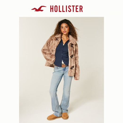 HOLLISTER25 new autumn and winter Y2K hot girl slim waist belted poplin shirt women's 340-5486 Navy Blue S (165/84A)