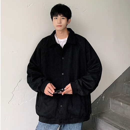 Homlean suede jacket men's coat autumn and winter loose trendy workwear casual versatile top HM21 black XL