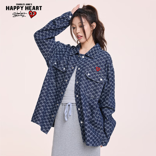 Charles Heart and Wang Churan's same style American retro all-over jacquard denim jacket men's hip-hop high street couple jacket L