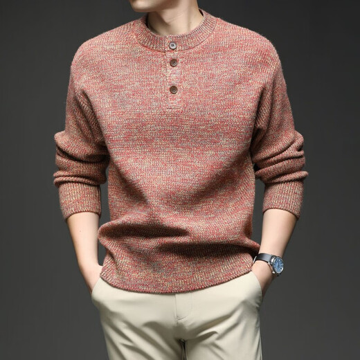 Playboy (PLAYBOY) spring and autumn men's thick knit sweater thick round neck sweater Henry collar three-button pullover sweater for men high-end MJ8523 light gray M /165/105