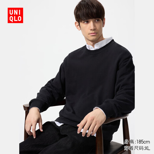 Uniqlo men's and women's sweatshirt/long-sleeved sweatshirt round neck casual solid color 25 autumn and winter new style 479797 09 black L