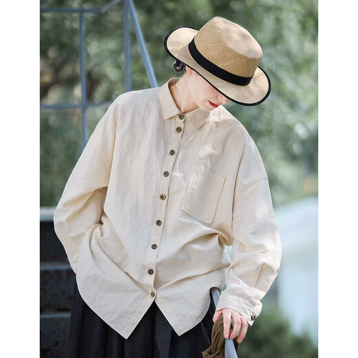 Know the pen and ink, folk art, three seasons new warm embryo color cotton and linen, high quality, relaxed and soft antique large shirt, the taste of time M