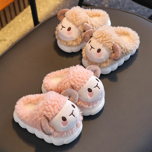 Winter children's cotton slippers for girls 2025 new warm plus plush boys cartoon baby bag heel home shoes dark coffee slippers 12 22/23 size (shoe length 14CM suitable for feet 13