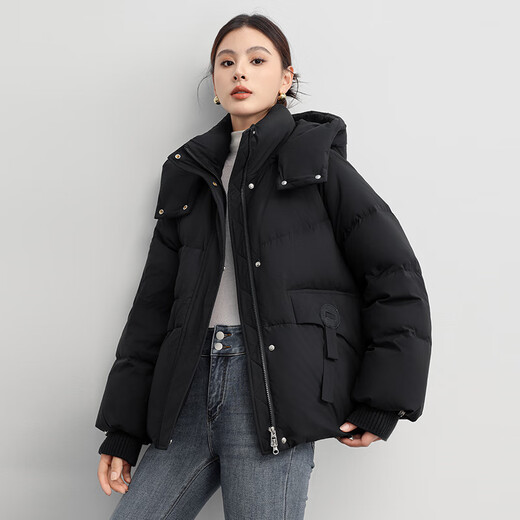 Flying in the snow short down jacket for women 2025 winter new hooded casual thickened warm 90 velvet jacket trendy black M