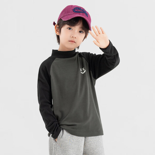 Duojia antibacterial and skin-friendly heat storage and temperature locking boys' bottoming shirt winter mid-collar warm velvet T-shirt children's raglan sleeves
