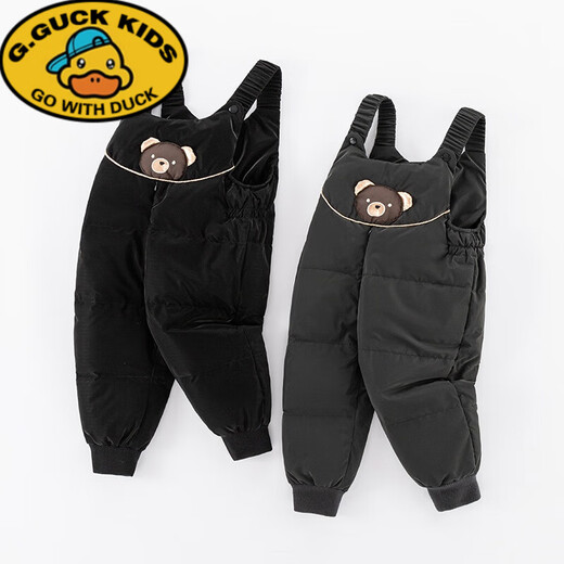 G.DUCKKIDS children's down overalls thickened new winter warm jumpsuits for boys and girls, toddlers and babies outer wear down pants black 100 cm
