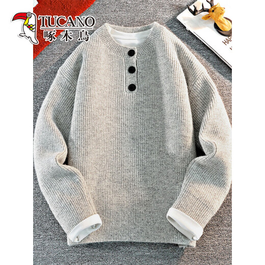 Woodpecker American retro Henry collar sweater men's autumn and winter loose thickened sweater trendy top coat Angora red Angora red XL weight range 130-150Jin Jin equals 0.5 kg