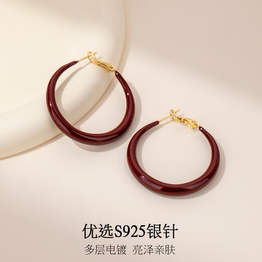 Qlady red retro large earring plain hoop earrings for women 2025 new style temperament high-end earrings ear buckle birthday gift