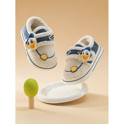 Jingyouyu Children's Cotton Slippers Boys' Plush Warm Home Indoor Soft Sole Anti-Slip Cartoon Autumn and Winter Baby Cotton Slippers Navy Donald Duck Single Layer 24 25 Suitable for Foot Length 15CM