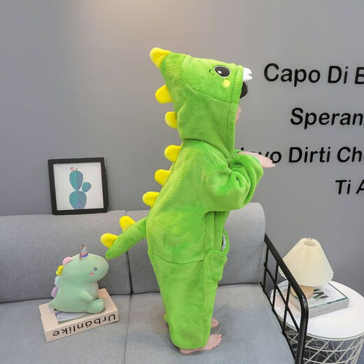 Baby coral velvet pajamas autumn and winter one-piece baby children's dinosaur clothes winter thickened girls' flannel sleeping bag gray 012 style 110