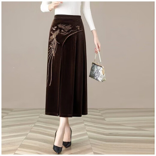 Hengyuanxiang 2025 Otoño e invierno Nuevo estilo de mediana edad y ancianos Madre M Vestido de madre se ve delgada Falda delgada Bordado de estilo chino Retro Chino Black XL Recomendado 90-110Jin [Jin equivale a 0.5 kg]