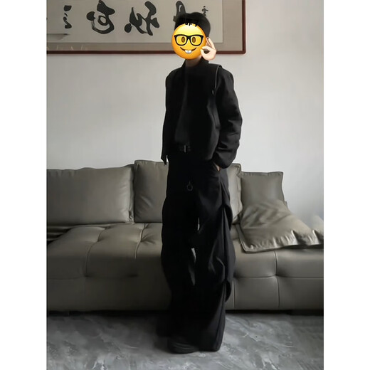 Katuchi cleanfit pleated work pants men's autumn American fashion brand slightly flared wide-leg casual pants drape scimitar trousers black XL