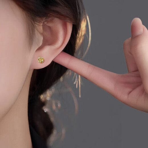 Yumian sterling silver earrings 999 pure silver earrings and earrings 2025 new birthday gifts for girls light luxury niche jewelry accessories a pair of golden rose earrings