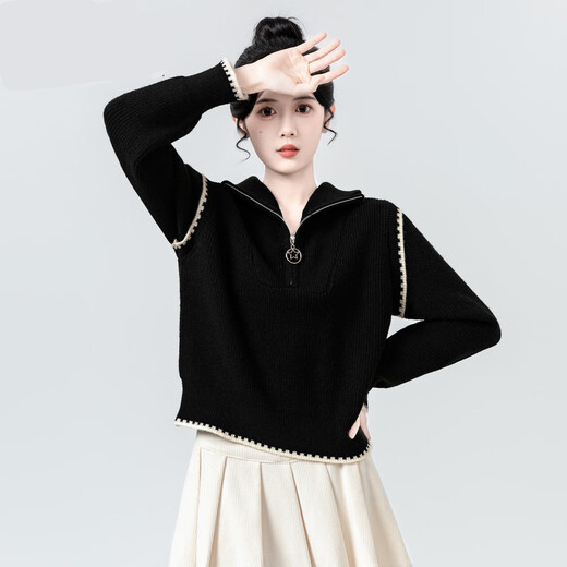 Fitma Gray Polo Neck Sweater Women's Thickened 2025 Spring and Autumn New Loose Bottoming Sweater Lapel Short Top Gray Thickened Model M Medium Size Recommended 100-120 Jin Jin equals 0.5 kg