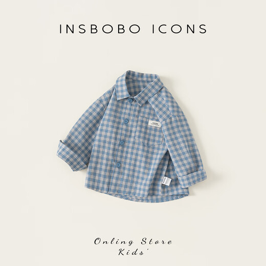 INSBOBO boys' shirts 2025 autumn new children's plaid shirts spring and autumn baby style shirts children's clothing trend blue plaid 110