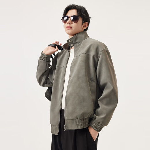 Gxg.jeans Men's Clothing Multicolor Simple American Retro Loose Stand Collar Jacket Men's 25th Autumn New Arrival Gray L (175)