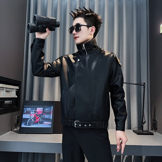 Jason leather jacket men's autumn and winter trendy brand short motorcycle men's tops 2025 new trend handsome leather jacket JK244 black M