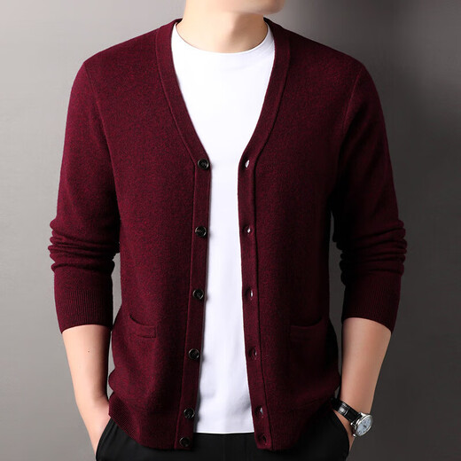 100% wool thickened classic knitted cardigan sweater for men in autumn and winter new pure wool sweater for men's outer wear Zhongcai XL 180/96A(115)