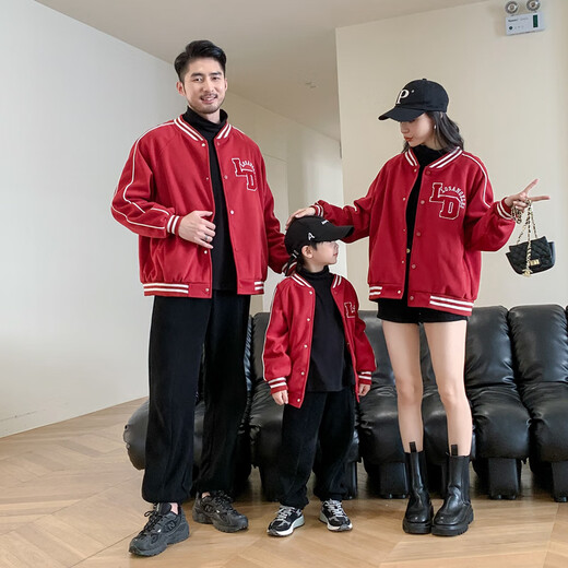 G.duck parent-child wear 2025 spring Korean style family of three or four contrasting color splicing jackets mother and daughter family wear tops jacket LD jacket red 100 cm