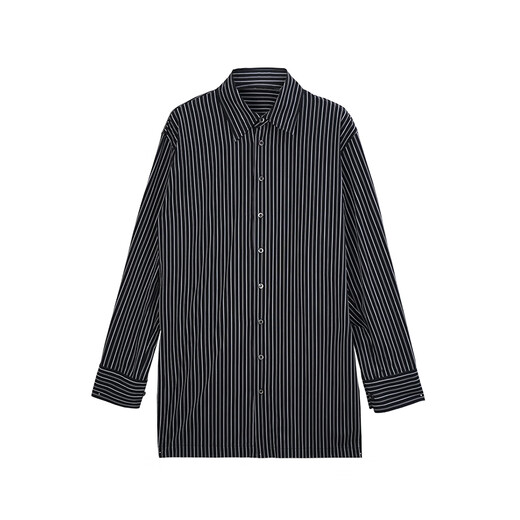 IN YASAKO metropolitan yarn-dyed striped large-size drawstring jacket-like shirt New York black and gray stripes (pre-10.12-10.19) S