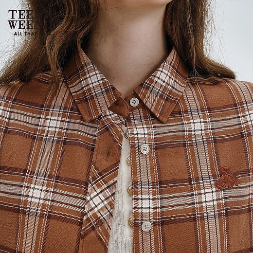 Teenie Weenie Bear Women's Shirt 2025 Autumn New Retro Plaid Fashionable Embroidered Long Sleeve Shirt