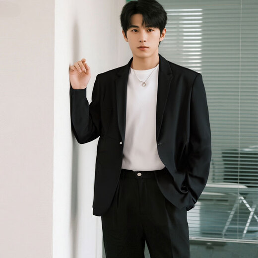 GOKU men's casual suit Korean high-end youth dress formal suit handsome style black suit + pants 2XL weight 160-180Jin Jin equals 0.5 kg