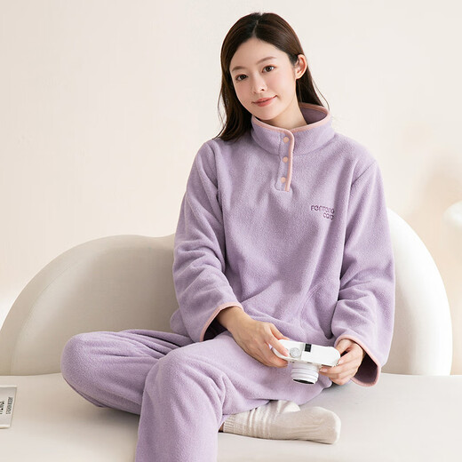 Fenton Ke'an Pajamas Women's Autumn and Winter Anti-static Plus Velvet Casual Windproof Stand Collar Warm Home Clothing Suit for Women