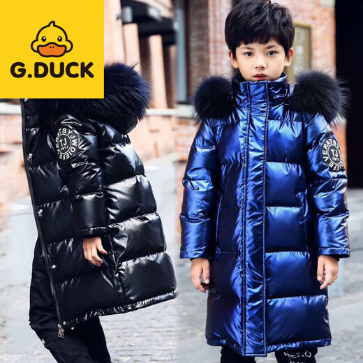 G.duck little yellow duck children's clothing for boys and girls medium and long style new winter style cotton-padded jacket black 120