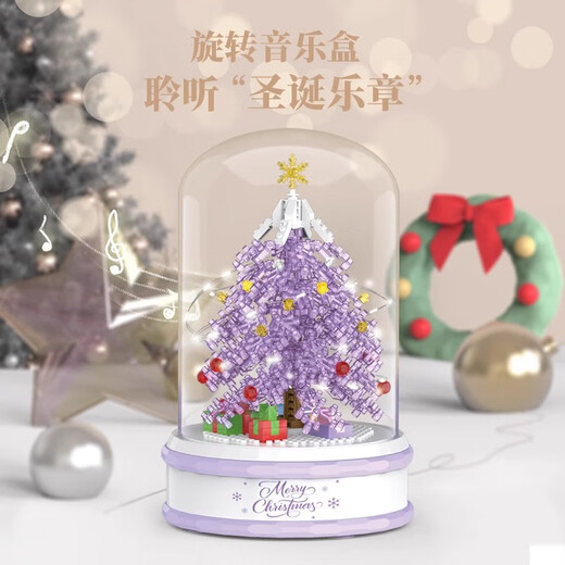 统仙入门级拼装积木圣诞节礼物圣诞树灯光八音乐盒摆件女生系列玩具 C0103雪人757微颗粒