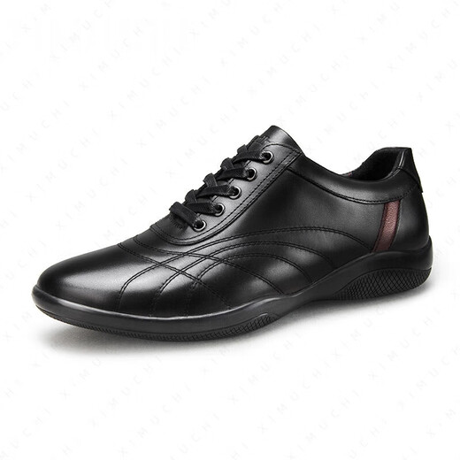 XIMUCHI brand business casual leather shoes for men, comfortable soft-soled sports shoes for men, versatile inner height increasing large size shoes for men, black 42 standard leather shoe size