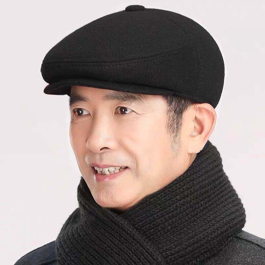 Youth, middle-aged and elderly men's autumn and winter warm ear protection hats, forward hats, leisure travel old hats, grandpa dad hats, berets - black, one size fits all